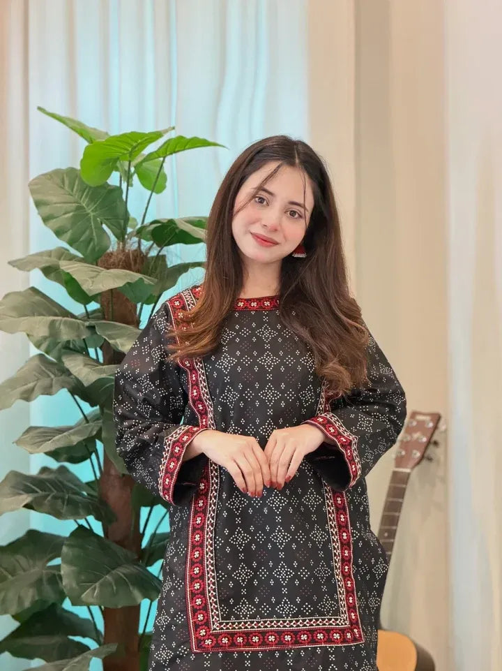 Ajrak Embroidered 2-Piece Stitched Suit – Shirt with Farshi Shalwar