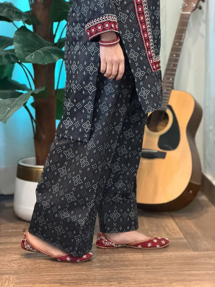 Ajrak Embroidered 2-Piece Stitched Suit – Shirt with Farshi Shalwar
