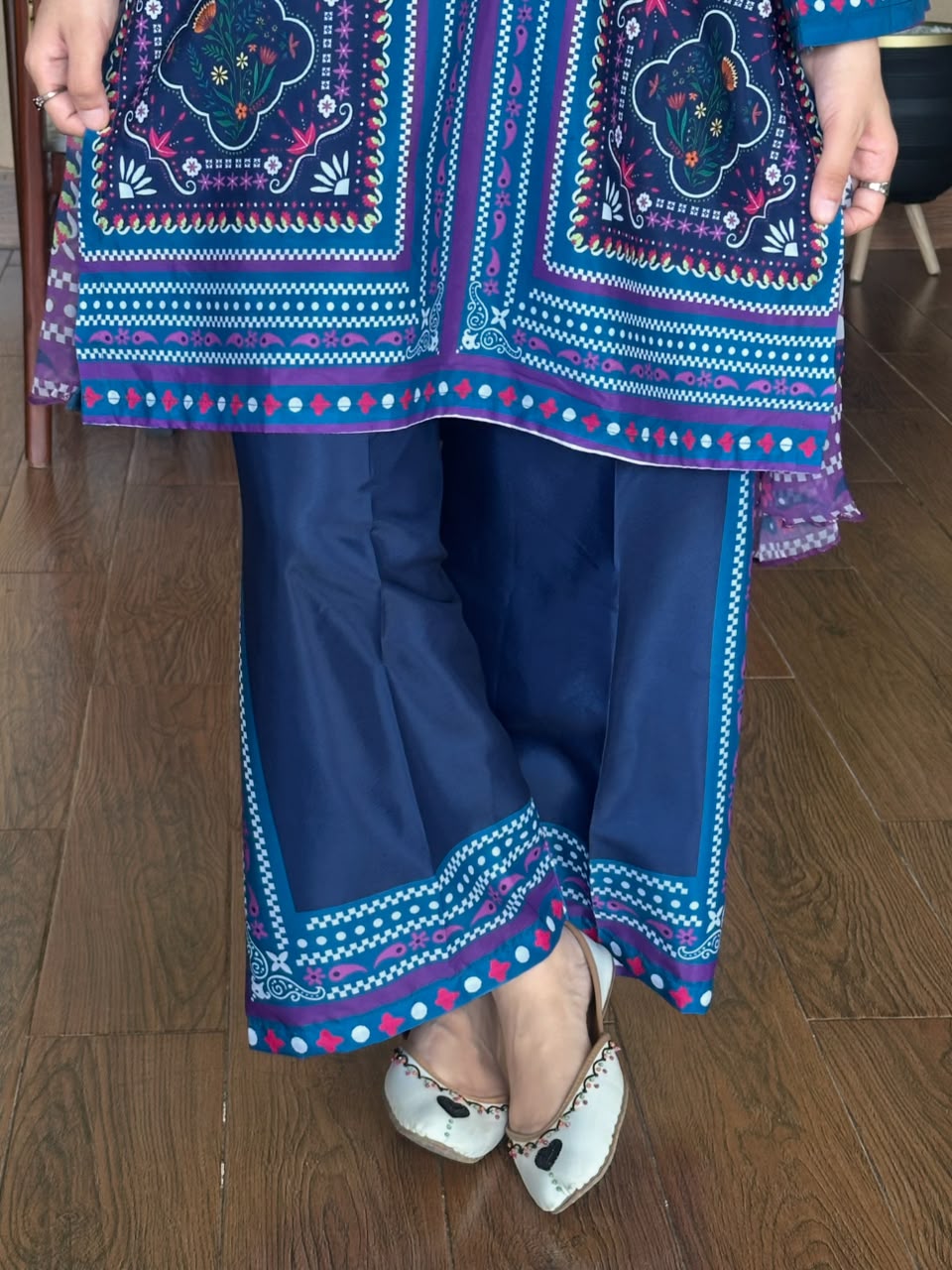 Azure Blossom 3PC – Printed Poly Lawn Suit for Women